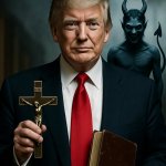 Donald Trump crucifix cross Bible Satan smiling