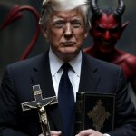 Donald Trump crucifix cross Bible Satan smiling