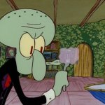squidward blows a bubble