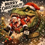 Ein Dinosaurier namens Herr doll der denn Weihnachtsmann namens