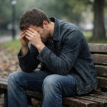 man sitting on a bench sad