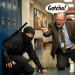 ninja sneaking through the school hallway but than getting caugh