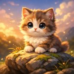 cute kitten sitting on a rock