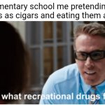 Smoking those french fries | The elementary school me pretending to use french fries as cigars and eating them afterwards: | image tagged in is this what recreational drugs feel like,french fries,fries,memes,blank white template,food | made w/ Imgflip meme maker