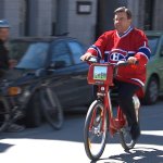 Coderre on a bike