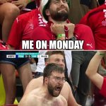 Euro 2020 Swiss Fan | ME ON MONDAY; ME ON FRIDAY | image tagged in euro 2020 swiss fan | made w/ Imgflip meme maker