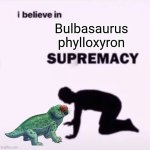 bulbasaurus | Bulbasaurus phylloxyron | image tagged in i believe in supremacy,memes,history memes,funny memes,lol,humor | made w/ Imgflip meme maker