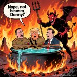 Donald Trump burning in Hell with Satan