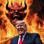 Donald Trump Satan laughing burning fire Hell