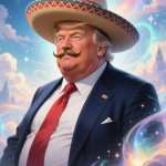 Obese Donald Trump with sombrero and mustache