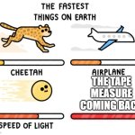 why does it go so fast! | THE TAPE MEASURE COMING BACK | image tagged in fastest thing possible | made w/ Imgflip meme maker