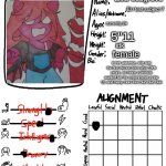 the UL is the universal lab, and its canon in all universes | Ellis cosgrove; El / test subject 7; currently 24; 5"11; idk; female; in her universe, she was the first demon born after 100k years, so many scientists wanted her for experiments in the UL and many more lore blah blah blah | image tagged in nugget s oc chart thingy ig,ocs,art,artist | made w/ Imgflip meme maker