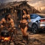 A man in leather loin cloth and a woman leather halter top and l template