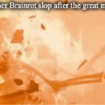 Anti Brainrot meme | 67 and other Brainrot slop after the great meme reset | image tagged in skeleton burning | made w/ Imgflip video-to-gif maker