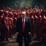 Trump with devils, bringing pain and misery to America meme
