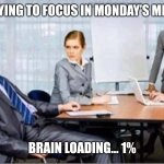 Hard Worker | ME TRYING TO FOCUS IN MONDAY’S MEETING; BRAIN LOADING… 1% | image tagged in hard worker,monday,memes,the office,so tired | made w/ Imgflip meme maker