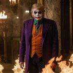 Donald Trump Joker clown face fire chaos