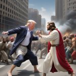 Donald Trump fighting Jesus Christ chaos evil