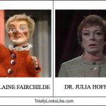Strange How My Mind Works | LADY ELAINE FAIRCHILDE; DR. JULIA HOFFMAN | image tagged in totally looks like,mr rogers,dr hoffman,dark shadows,redheads,twins | made w/ Imgflip meme maker