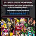 Wario Party Anti-Piracy Screen | PIRACY IS NO WARIO PARTY! | image tagged in mario party ds piracy warning | made w/ Imgflip meme maker