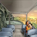 sad guy sitting on happy guy bus meme