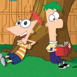 Phineas and Ferb Sitting in the Backyard