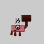 Numberblock Half with a sign