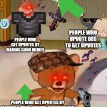 nobody here absolutely nobody does this | PEOPLE WHO UPVOTE BEG TO GET UPVOTES; PEOPLE WHO GET UPVOTES BY MAKING GOOD MEMES; PEOPLE WHO GET UPVOTES BY MAKING A MEME NOBODY UNDERSTANDS | image tagged in tom and jerry swordfight,imgflip,upvotes,memes,funny memes,absurd | made w/ Imgflip meme maker