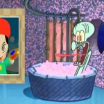 Adeleine with her creepy possessed face who dropped by Squidward's house | image tagged in who dropped by squidward's house,adeleine,kirby,nightmare fuel,n64 | made w/ Imgflip meme maker
