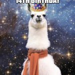 Yipeeeee | TODAY IS MY 14TH BIRTHDAY | image tagged in happy birthday alpaca | made w/ Imgflip meme maker