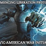 Slavic Liberty Prime | COMMENCING LIBERATION PROTOCOL; SLAVIC-AMERICAN WAR INITIATED | image tagged in slavic liberty prime,slavic-american war,slavic battle | made w/ Imgflip meme maker