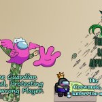 Guardian Angels aren't very good at their job. | The Viper, rapidly approaching. The Guardian Angel, Protecting the wrong Player. The Crewmate, who knows too much. | image tagged in soldier not protecting sleeping child,among us | made w/ Imgflip meme maker