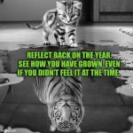 Reflect back on the year. See how you have grown, even if you didn't feel it at the time. | REFLECT BACK ON THE YEAR.
SEE HOW YOU HAVE GROWN, EVEN IF YOU DIDN'T FEEL IT AT THE TIME. | image tagged in reflection,growth,autism,development,feelings,emotions | made w/ Imgflip meme maker