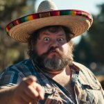 Scott obese fat American man sombrero pointing