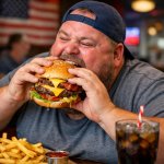 large american eating burger