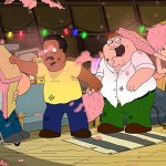 Peter, Joe, Quagmire, and Cleveland Party hard
