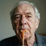 elderly old man orange goo lips and chin