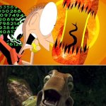 Virusaurus Rex scares at Bridget and Larry | image tagged in who scares at bridget and larry,deviantart,disney,ripoff,madagascar,memes | made w/ Imgflip meme maker