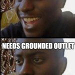 Disappointing  New Laptop | POWER CORD NOW USB; NEEDS GROUNDED OUTLET | image tagged in disappointed black guy,laptop,regression,technology,tech | made w/ Imgflip meme maker