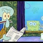 SpongeBob and Sandy staring at Squidward blank meme template