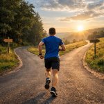 running man with 2 split roads deciding where to go