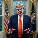 Donald Trump Evil Clown Face blood hands