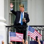 King Donald Trump waving money adoring MAGA crowd White House