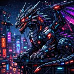 Retro looming dragon ninja