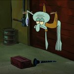 Squidward shot with drumsticks