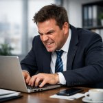 Bussines man mad while typing