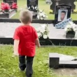 Tearful Reunion | Every birthday, Mom takes him 
to cemetery to get "the present 
his father gave him", to keep 
Dad alive in his son's memory. | image tagged in gifs,father,son,death,relatable,wholesome | made w/ Imgflip video-to-gif maker