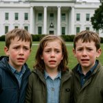 Three Children crying in front of the White House