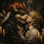 Bowser and Denji kissing