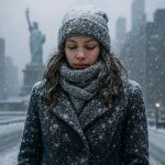 NYC woman in snowstorm